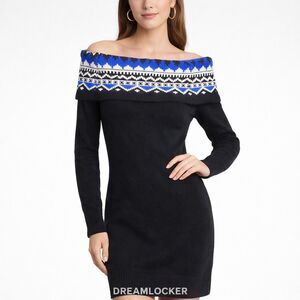 Lauren Ralph Lauren Fair Isle Off Shoulder Sweater Dress PS‎ Petite Small NEW